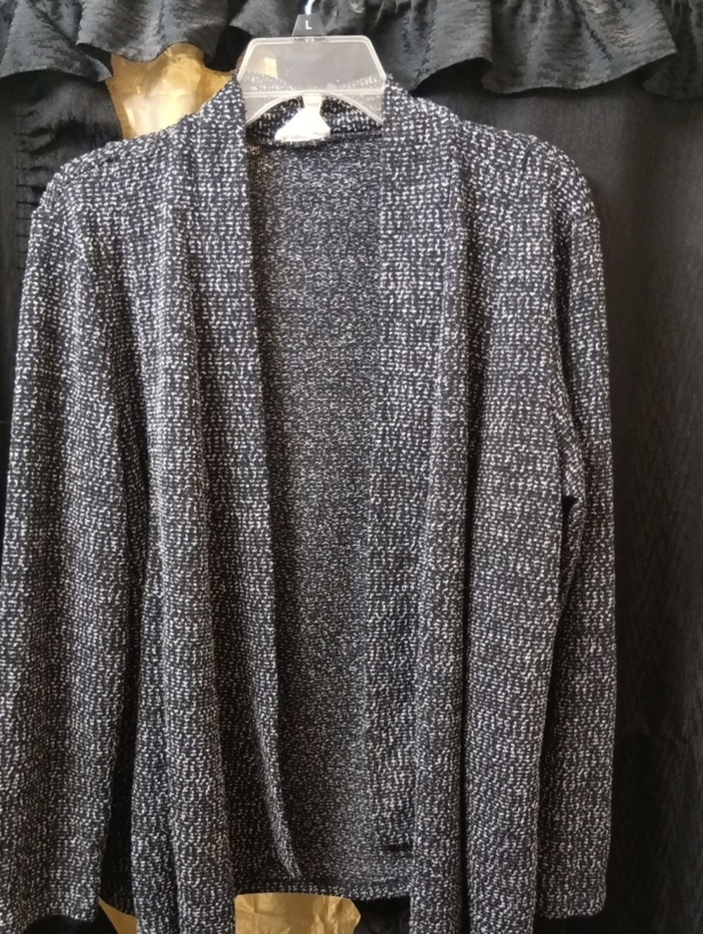 Open-Front Knit Cardigan Sweater - Black and White| Size M